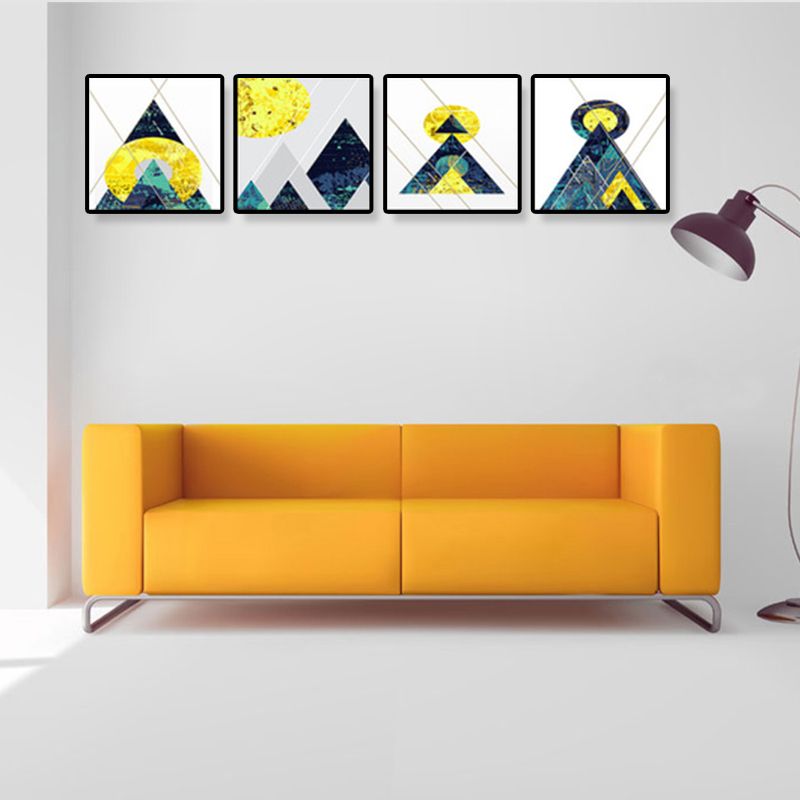 Illustrated Geometric Wall Decor Dark Color Canvas Wall Art Print, Textured (Set of 4)