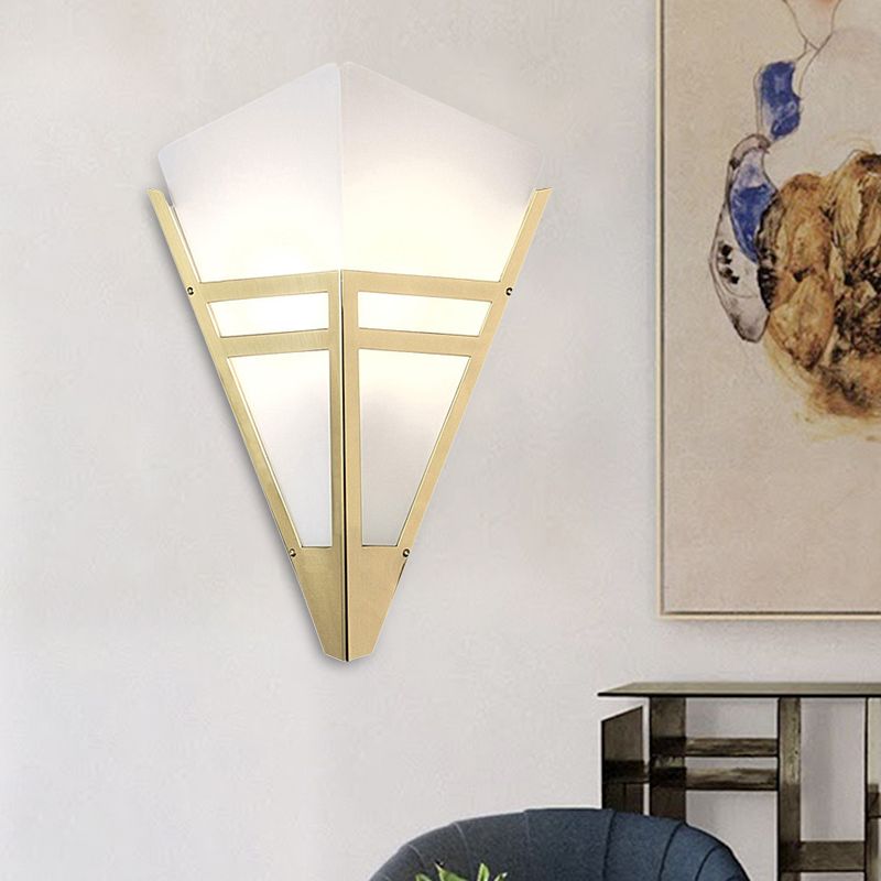 Tapered Wall Lighting Contemporary White Glass 1 Bulb Sconce Light Fixture in Gold