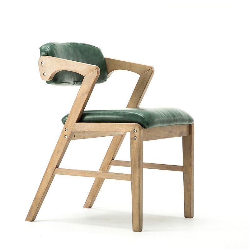 PU Leather Upholstered Dining Armchair Open Back Arm Chair with Wood Legs