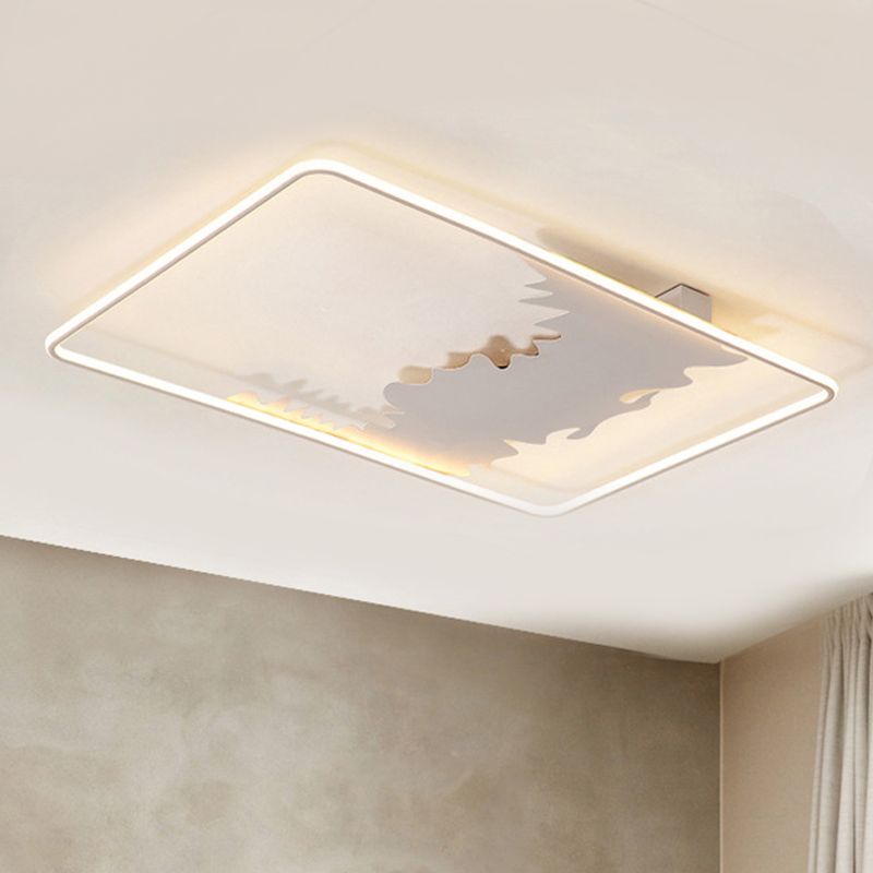 Oblong Ceiling Flush Art Deco Metal LED White Flush Lighting with Acrylic Diffuser in White/Warm Light, 34.5"/39" Wide