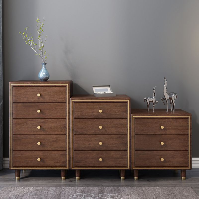 Glam Solid Wood Storage Chest Bedroom Chest in Brown with Drawers