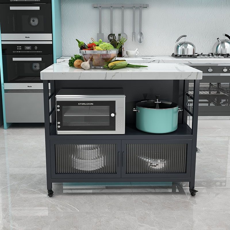 Modern Marble Prep Table Dining Room Island Table with Storage Cabinet