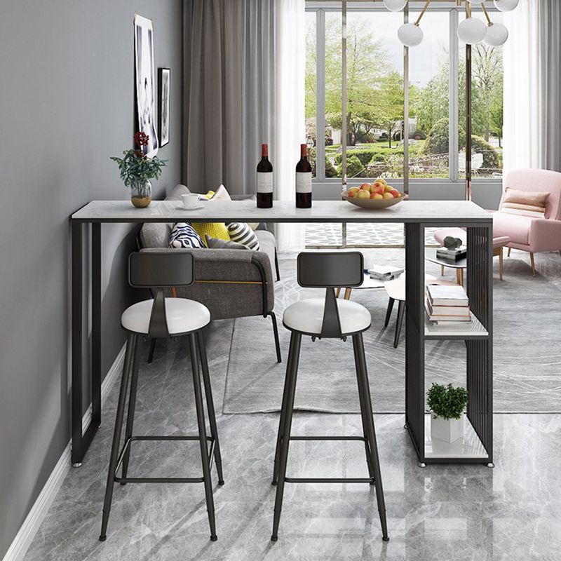 Industrial Rectangle Bar Table with Storage Marble Top Bistro Table for Small Places