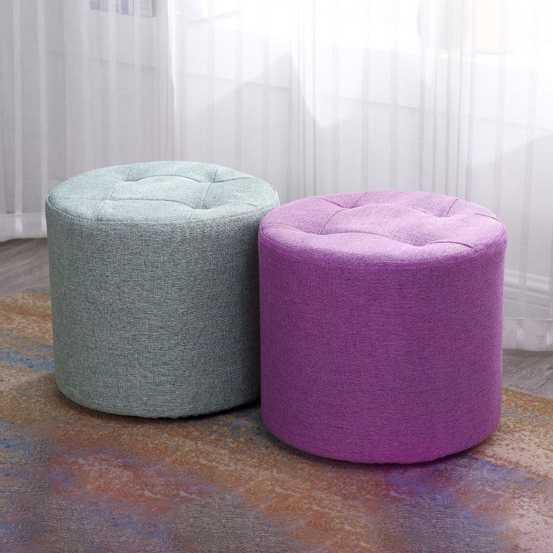 Modern Cotton Pouf Round Stain Resistant Solid Color Pouf for Living Room