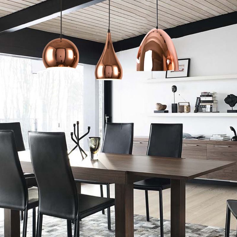Shaded Dinning Room Pendant Ceiling Light Metal Nordic Hanging Ceiling Light in Rose-Gold