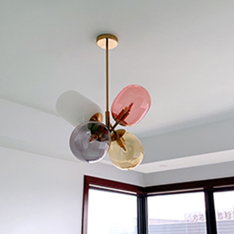 Lampadella colorata lampadario da 19 "Lampada a 4 luci larghe 4 luci con tonalità di vetro per camera da letto