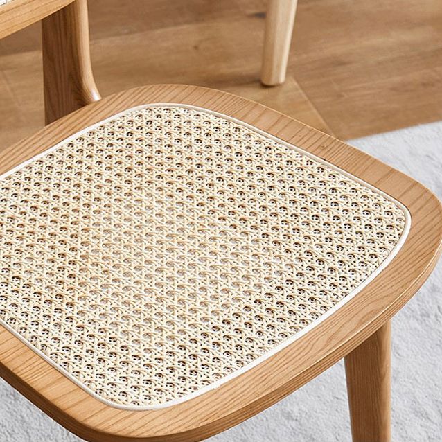 Modern Rattan Dining Chairs Open Back Dining Side Furniture with Wood Legs in Matte Finish