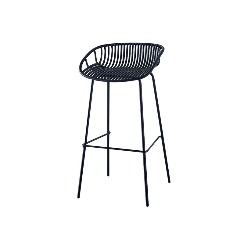 Nordic Backrest Counter Stool with Metal Base Plastic Armless Cafe Bar Chair with 4 Legs