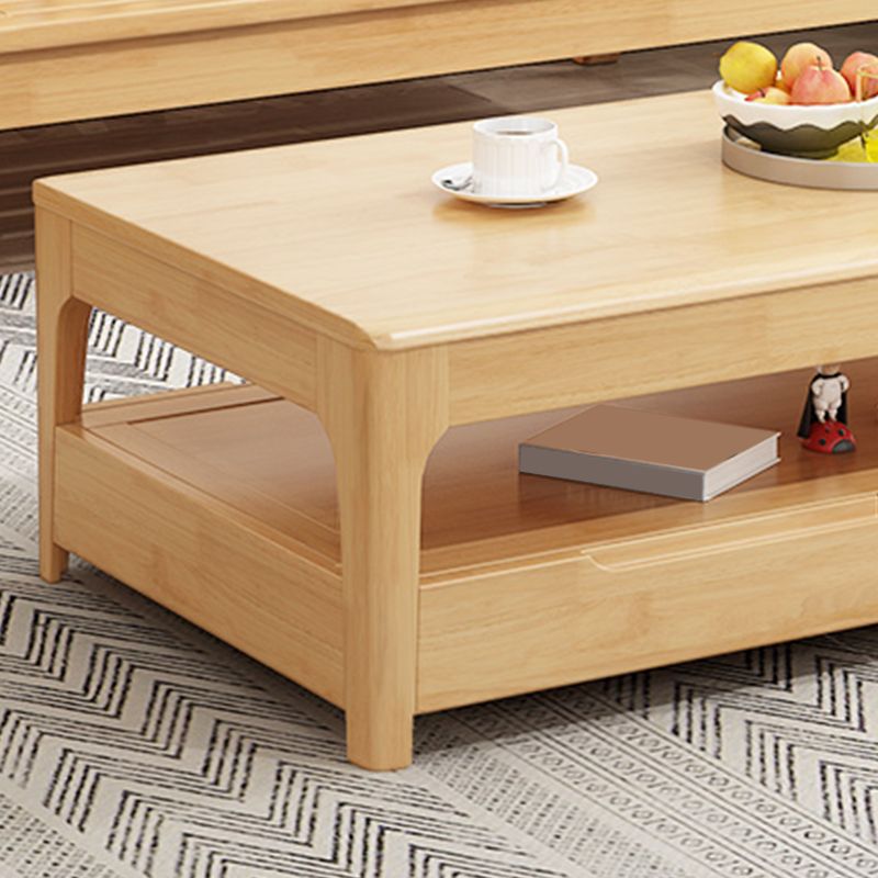 Rectangular 4 Legs Base Solid Wood Table Nordic Style Coffee Table with Storage Rack