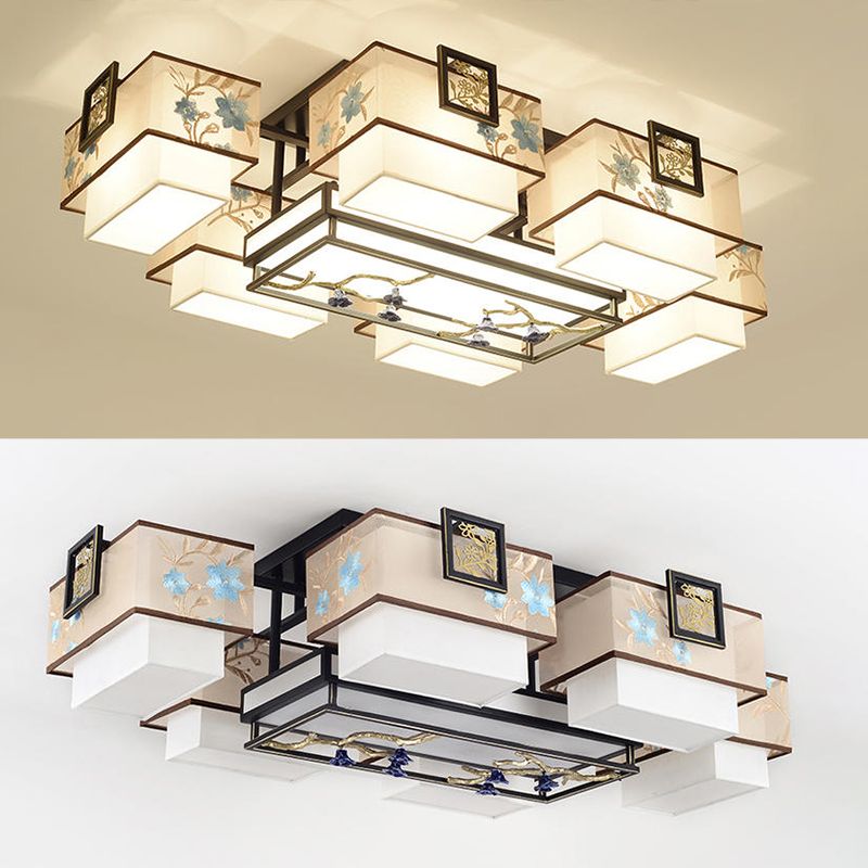 4/5/6 Head Light Fixtures Asia Style Fabric Flush Light for Living Room Dinning Room