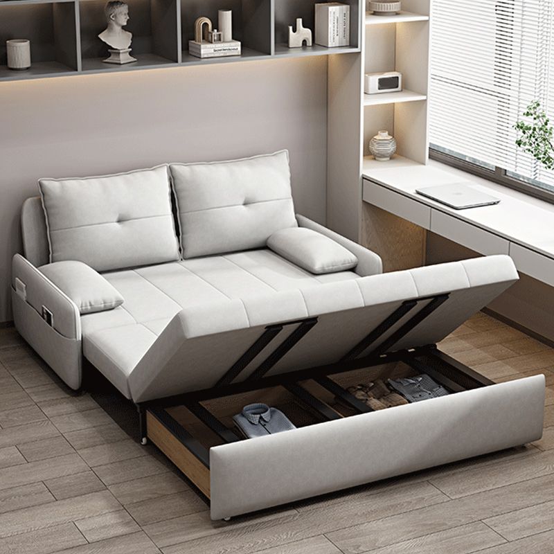 Contemporary Faux Leather Sleeper Pillow Top Arms Sofa Bed in Gray