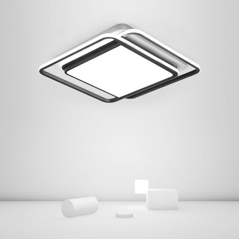Acrylique Rhombus Flush Light Style Moderne Noir et Blanc Voyant d'ébullition Fixation du plafond