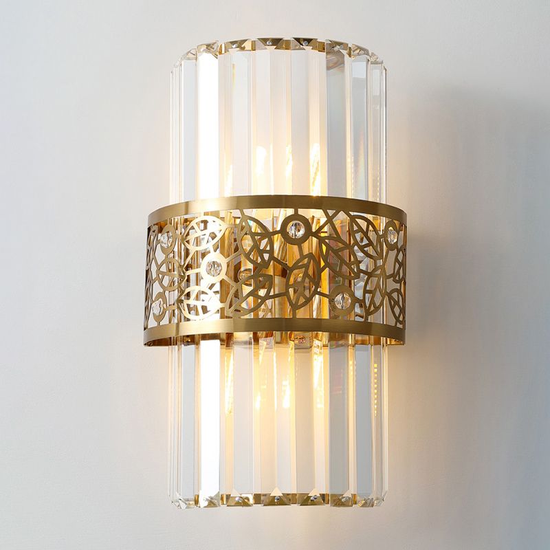 Gold Geometric Wall Light in Modern Luxury Style Electroplate Metal Wall Lamp with Crystal Shade
