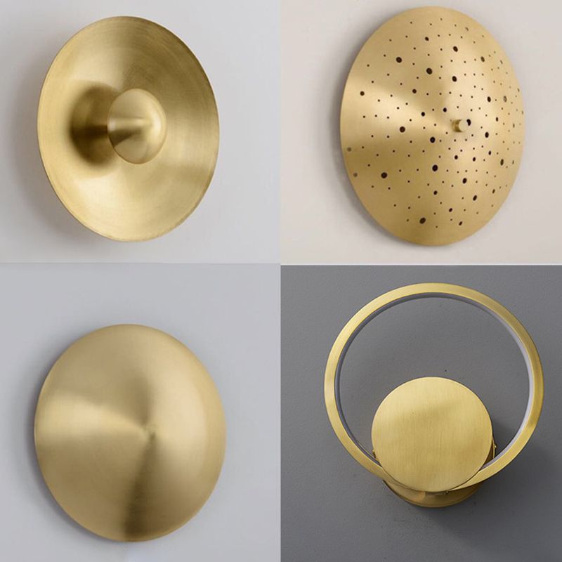 Round Disc Sconce Light Fixture Nordic Minimalist Style Copper 1 Light Sconces