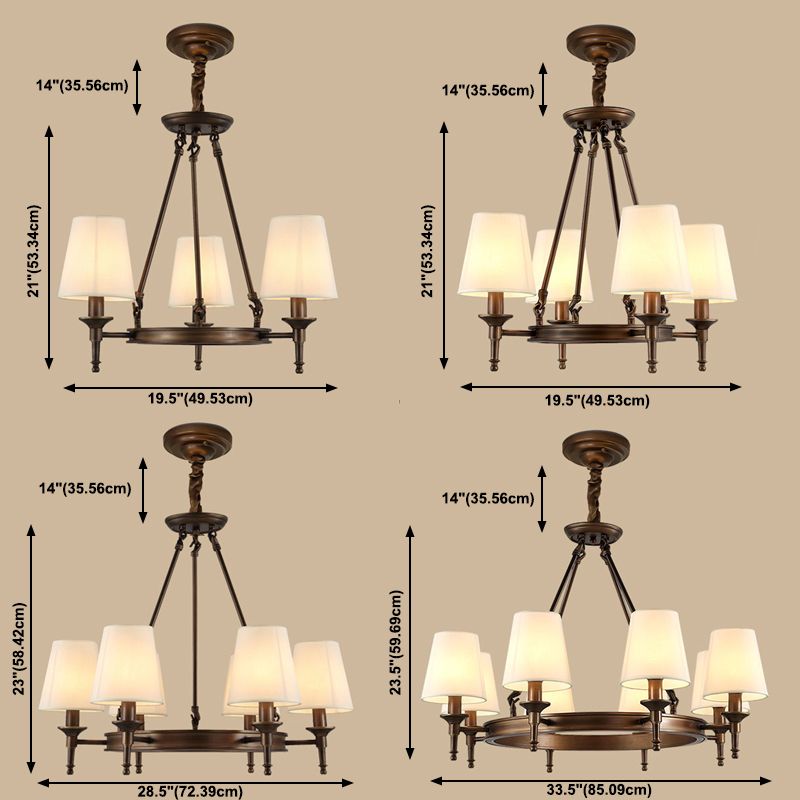 Wagon Wheel Light Fixture Traditional Multi-Head Chandelier Pendant Light with White Fabric Shade