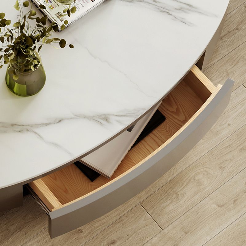 13.7"Tall Drum Oval Slate Top Coffee Table with Drawer for Living Room