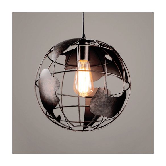 8"/12" Wide Globe Cage Metal Pendant Light Industrial 1 Light Living Room Hanging Lamp in Black/White/Pink