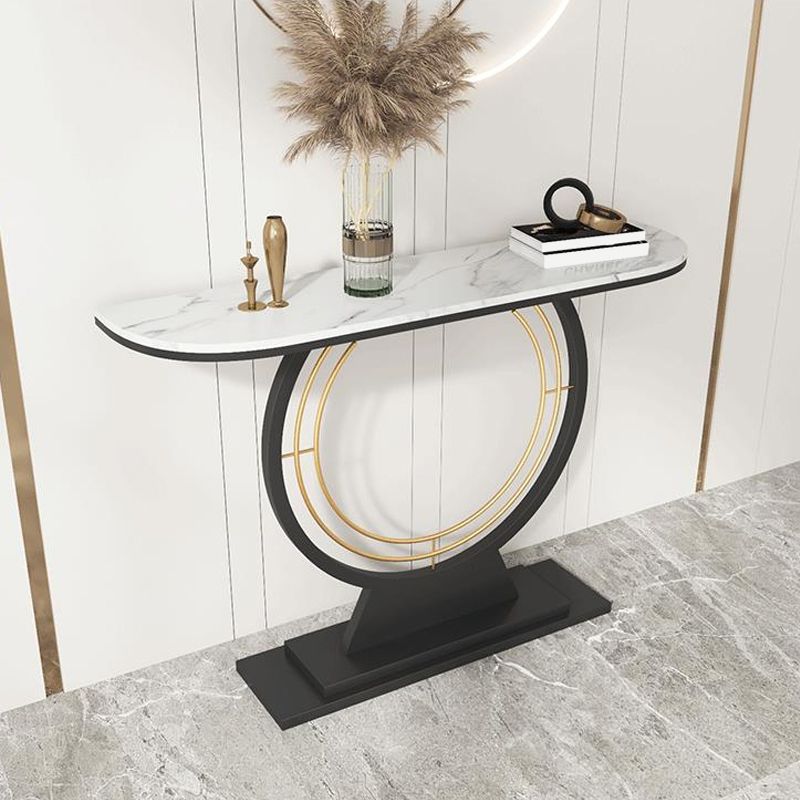 Contemporary Console Accent Table Antique Finish Half Moon Console