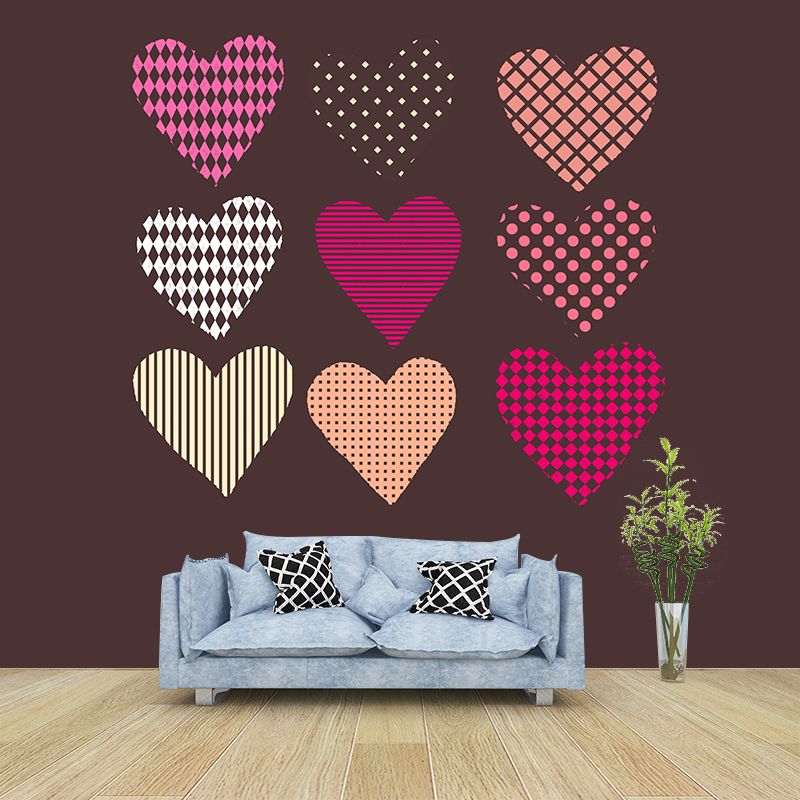 Heart Pattern Illustration Wallpaper Mildew Resistant Sleeping Room Wall Mural
