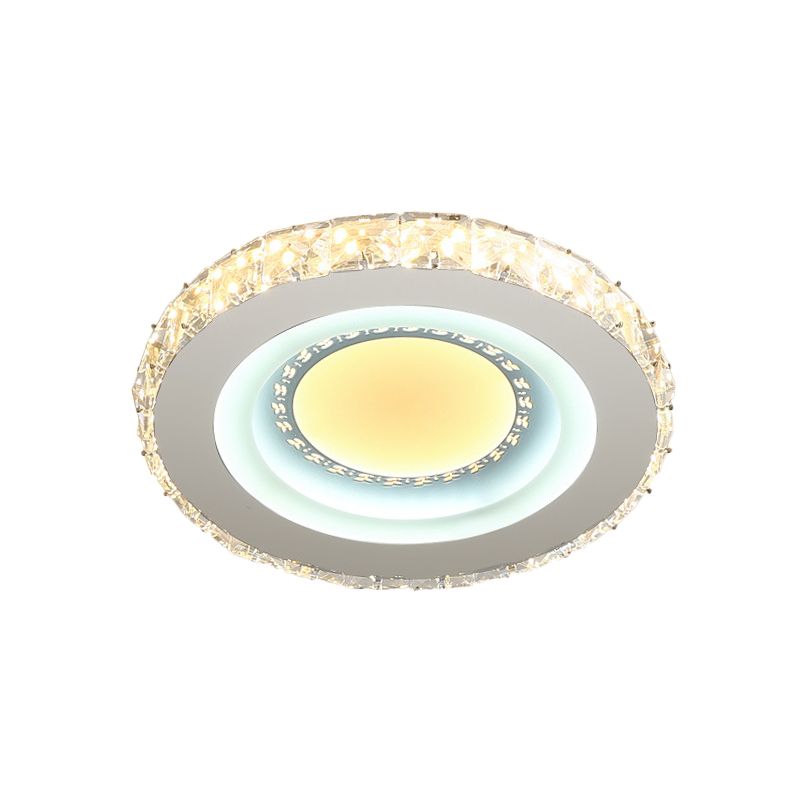 Circular Mini LED Ceiling Flush Simple Stainless Steel Crystal Flush Light Fixture for Corridor