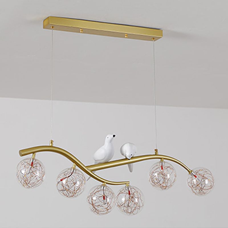 Spherical Shape Island Pendants Contemporary Glass 6 Light Hanging Lights