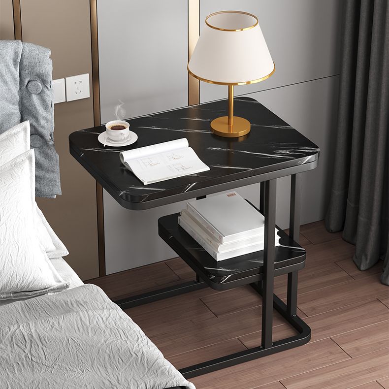 22.8" Tall Wooden Nightstand in Grey/ White / Black Modern Night Stand