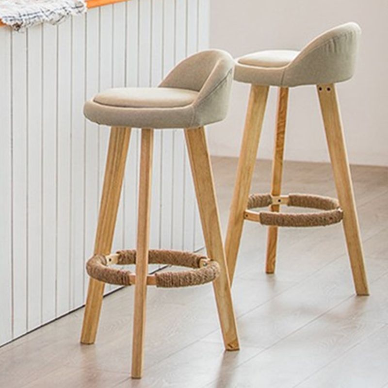 Nordic Armless Backrest Counter Stool Rubber Wood Bar Stool with Pedal