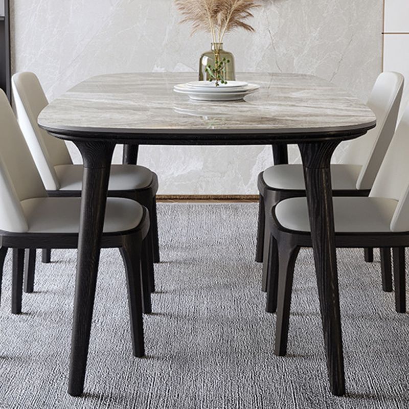Industrial Sintered Stone Top Dining Table Rectangle Dinette Table with Wooden Base