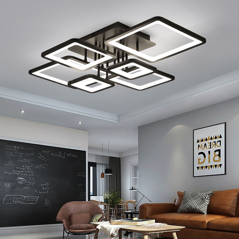 Lámpara LED semiempotrada para sala de estar, 4/6/8 luces, con pantalla acrílica cuadrada, luz de techo negra en luz cálida/blanca/natural