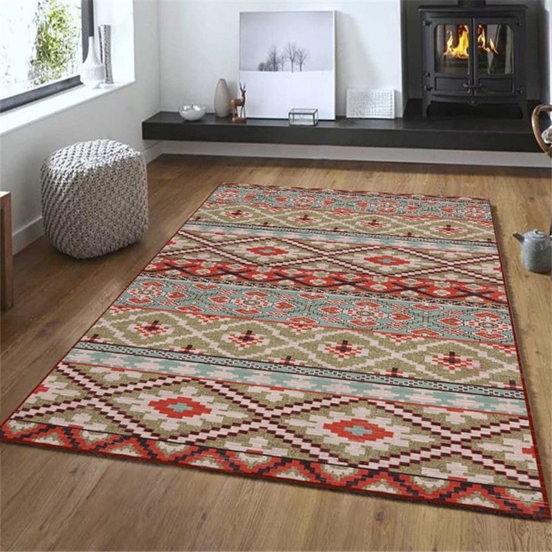 Exotic Geometric Patterned Rug Multicolored Moroccan Rug Polypropylene Stain Resistant Non-Slip Backing Machine Washable Carpet for Room