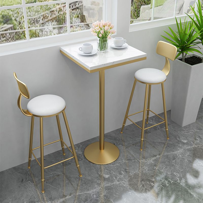 Glam Bar Table in Metal Pedestal Faux Marble Top Bar Dining Table for Small Places