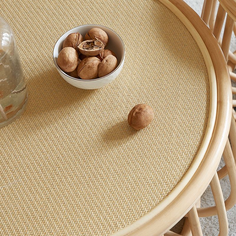 Asian Drum End Table Round Rattan Accent Side Table with Storage