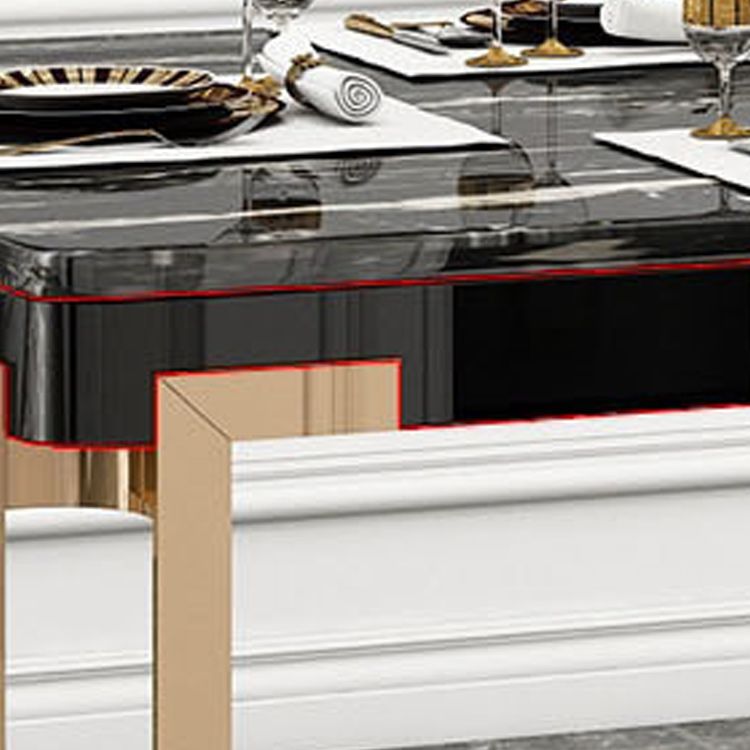 Stone Top Dining Table Traditional Luxury Rectangle Table with 4 Legs