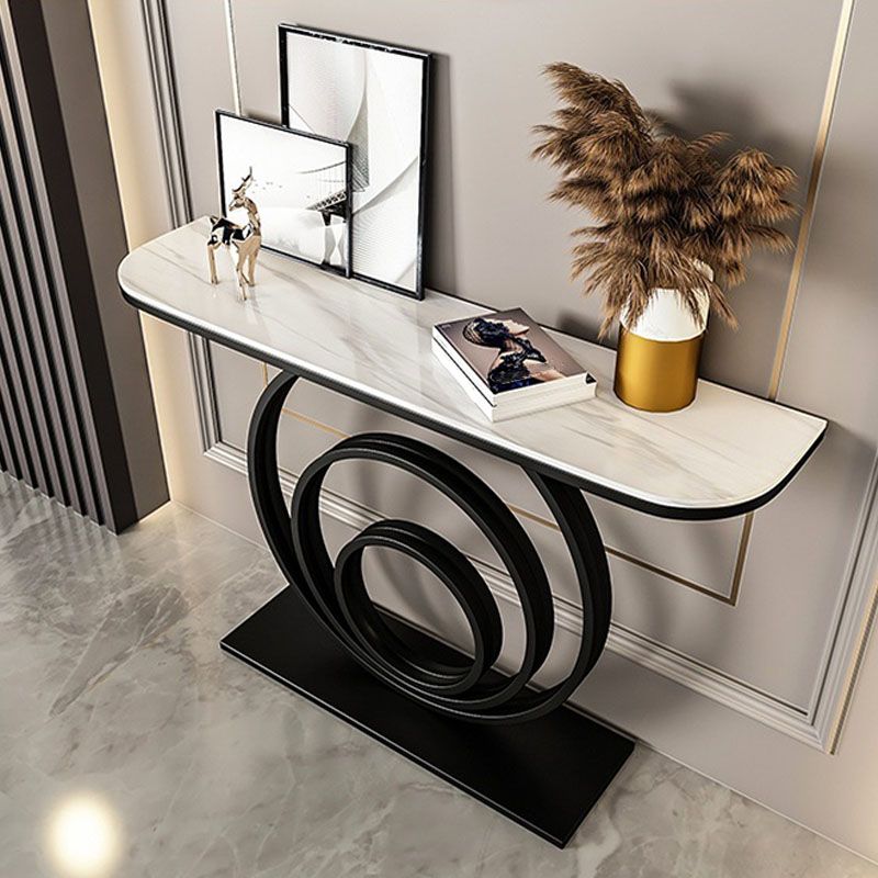 Modern Iron Console Sofa Table Half Moon Stone End Table for Hall