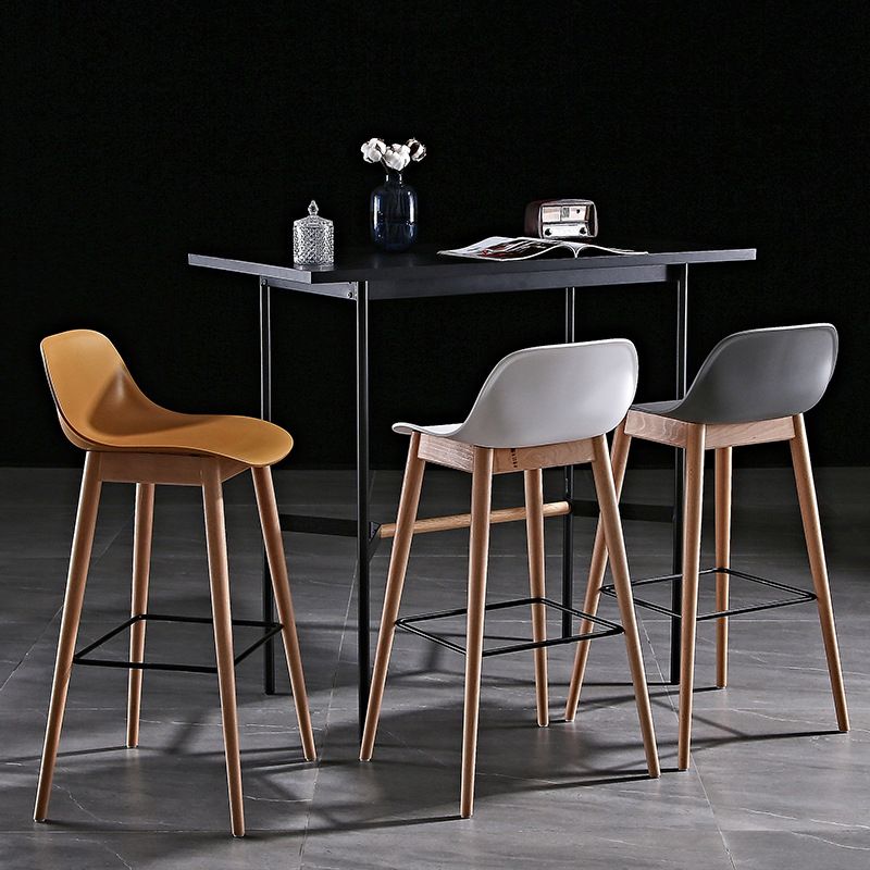 Nordic Style Plastic Wood Barstool 4 Legs Backrest Colorful Bar Stool, Set of 2