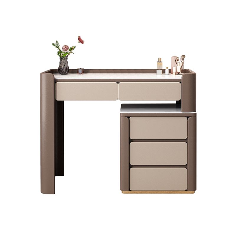 2/5 Drawer Solid Wood Dressing Table Brown Makeup Vanity Desk