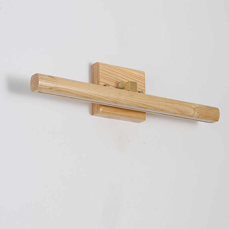 Simplicity Wooden LED Mirror Light Modern Style Long Strip Wall Sconce in Beige