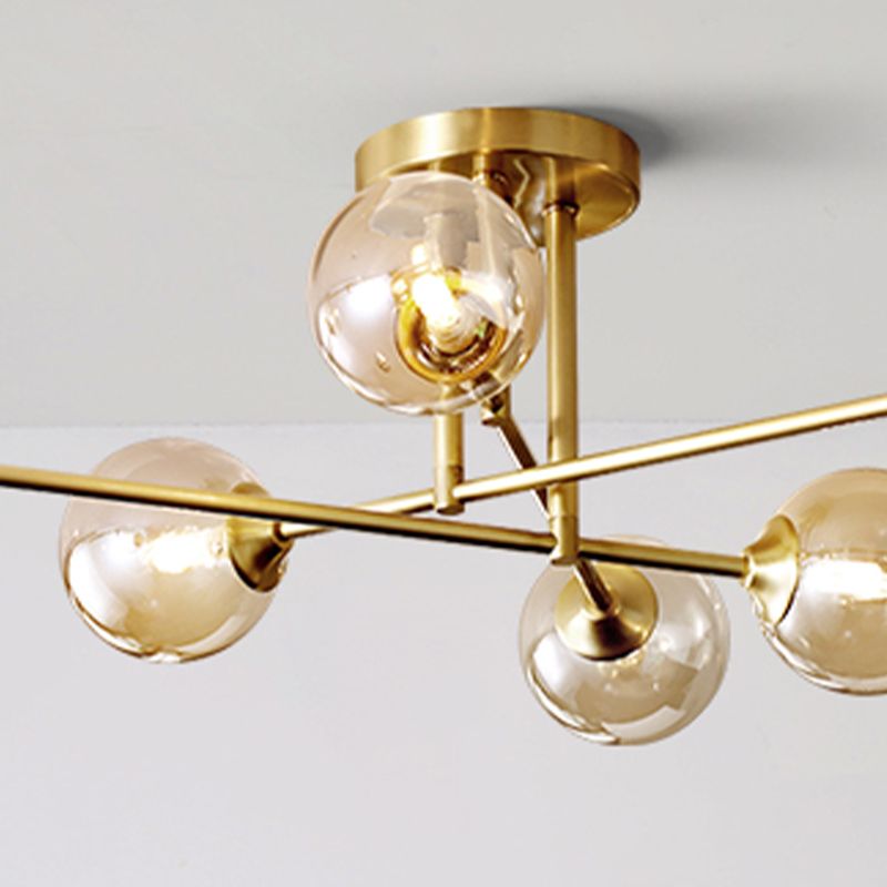 Gold Globe Semi-Flush Light Fixture Modern Glass Shade Ceiling Lamp Fixture