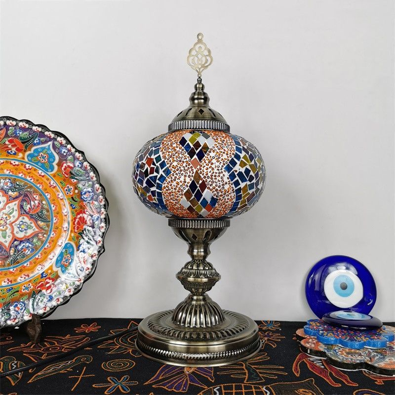 Art Deco Incense Burner Desk Light 1-Bulb Handcrafted Stained Glass Table Lamp in White/Beige/Yellow