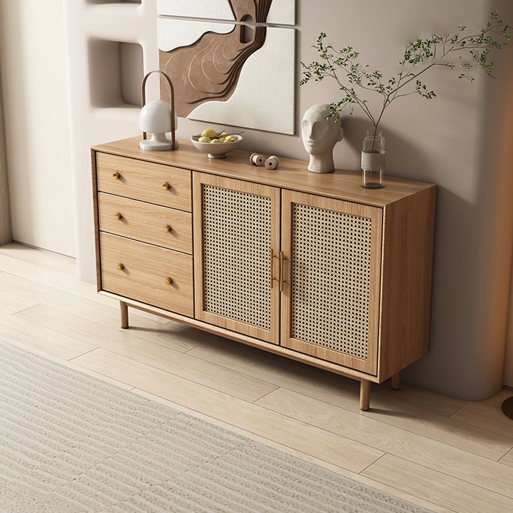 Modern 3-Drawer Sideboard Pine Solid Wood Buffet Stand with 2 Doors