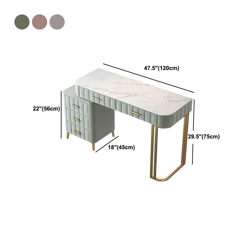 5-Drawer Vanity Makeup Table Set Stone Top and Metal Dressing Table