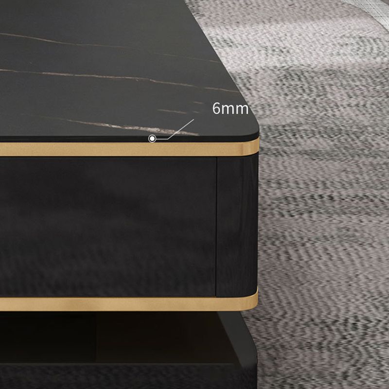 Rectangle Cocktail Table with 4 Solid Wood Drawers and Stone Top