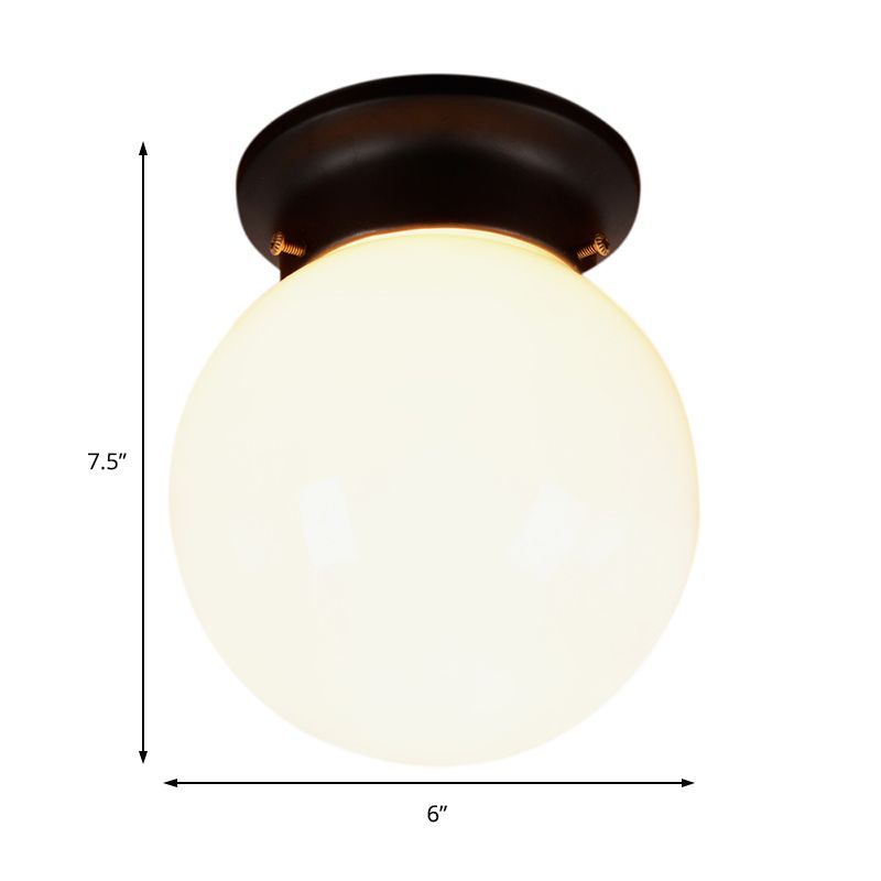 One Light Globe Flush Mount Black/Clear Industrial Ribbed/Opal/Prismatic Glass Lighting Fixture, 6"/6.5" Wide