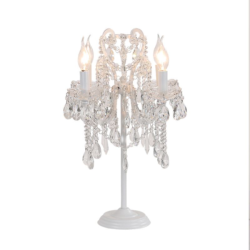 Lampada da tavolo in cristallo trasparente bianco/oro con braccio piegato, lampada notturna in stile rurale a 2 luci per soggiorno