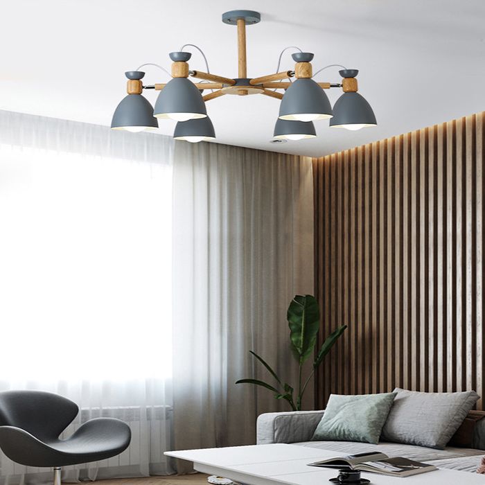 Woonkamer kroonluchter macaron houten hanglamp lichter met Bell Metal Shade