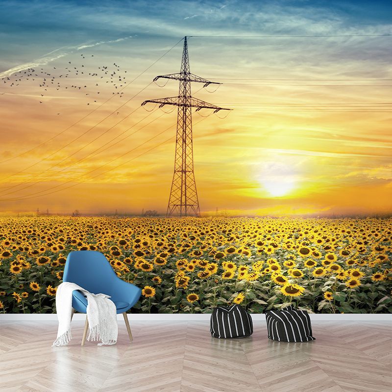 Sunflower Field Mural Wall Covering for Living Room Decorative Mildew Resistant Wallpaper