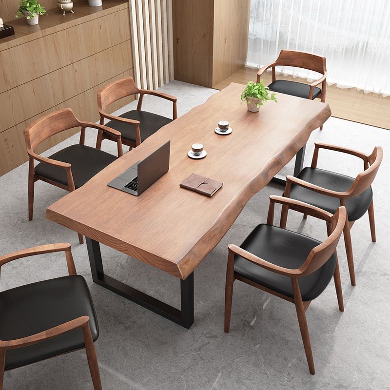 Pine Wood Top Dining Table Rectangle Table with Sled Base in Black