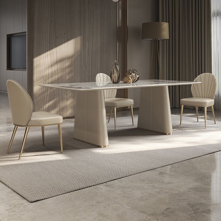 Nordic Style 1/4/5/7 Pieces Furniture Rectangle Stone Dining Table Set in White
