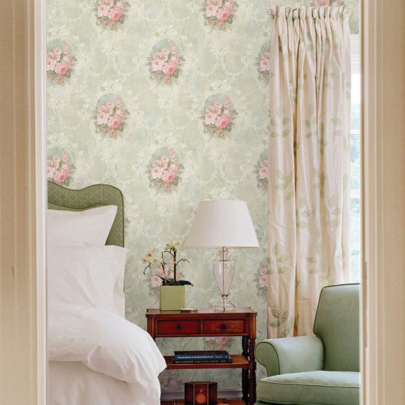 Cluster Blossoms Wallpaper Roll for Girls Bedroom Decoration in Green and Pink, 33' by 20.5"