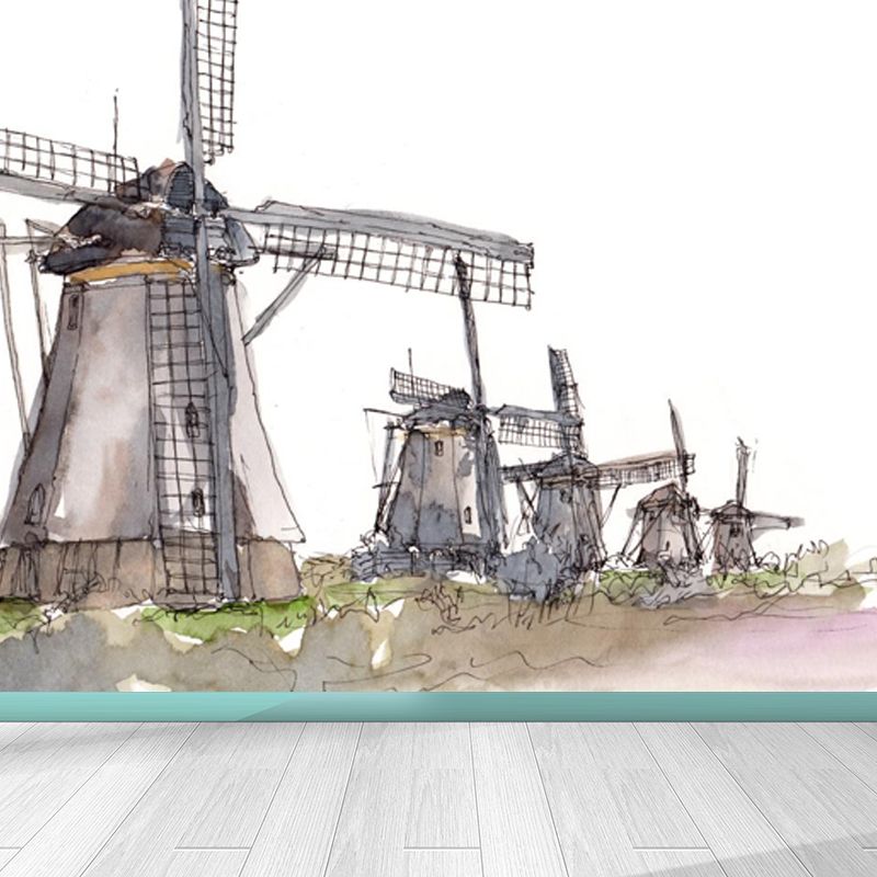 Stain Resistant Architecture Mural Decal Non-Woven Modern Wall Decor for Study Room